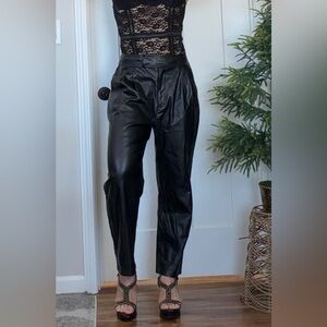 English Factory Black Faux Leather High-Waist Pleated Trousers